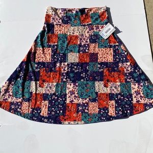 NWT LulaRoe Patchwork Pattern Azure Skirt XL